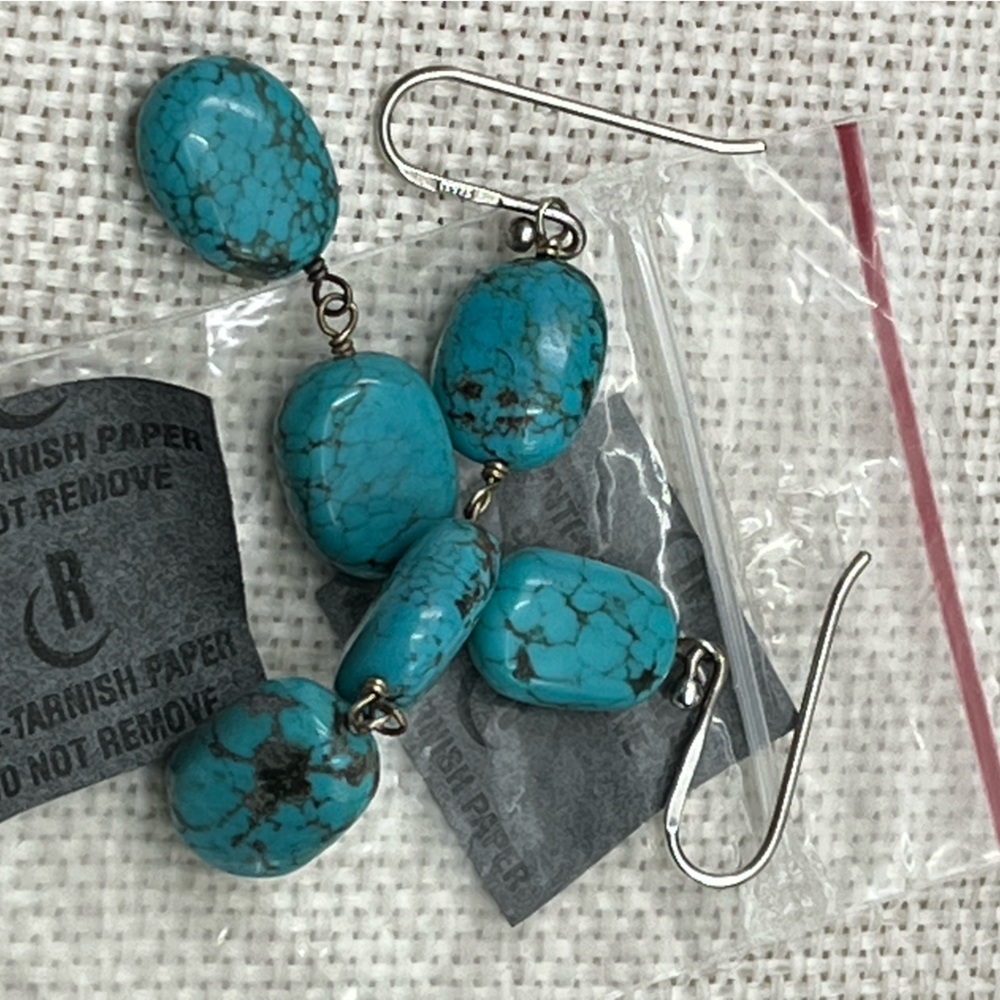 Southwest Artisan Sterling Silver Turquoise Dangle Earrings – SX 925 - Picture 17 of 17